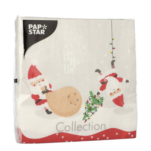 20 Servietten, 3-lagig 1/4-Falz 33 cm x 33 cm "Lutins de Noel"