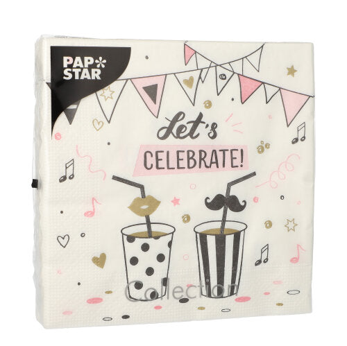 20 Servietten, 3-lagig 1/4-Falz 33 cm x 33 cm "Let's Celebrate"