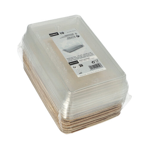 10 Sushi-Schalen Palmblatt eckig 200 ml 4,4 cm x 22 cm x 14,2 cm natur mit rPET Deckel "Kombipack"