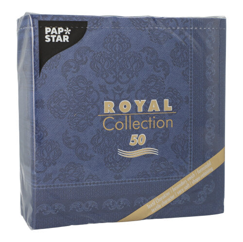 50 Servietten "ROYAL Collection" 1/4-Falz 40 cm x 40 cm dunkelblau "Arabesque"