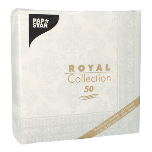 50 Servietten "ROYAL Collection" 1/4-Falz 40 cm x 40 cm weiss "Arabesque"