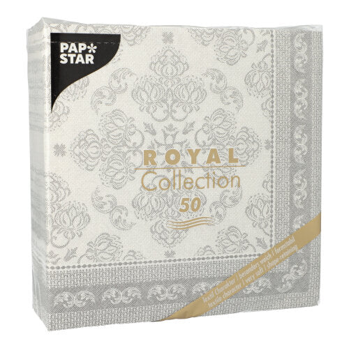 50 Servietten "ROYAL Collection" 1/4-Falz 40 cm x 40 cm grau "Arabesque"