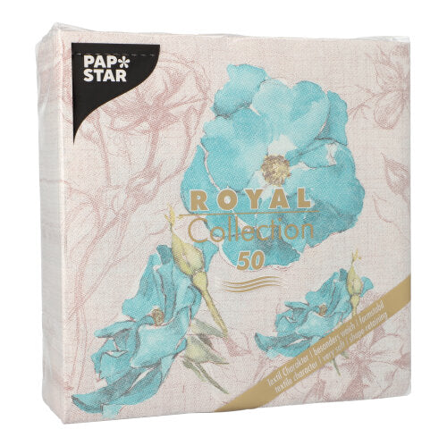 50 Servietten "ROYAL Collection" 1/4-Falz 40 cm x 40 cm türkis "Blossom"