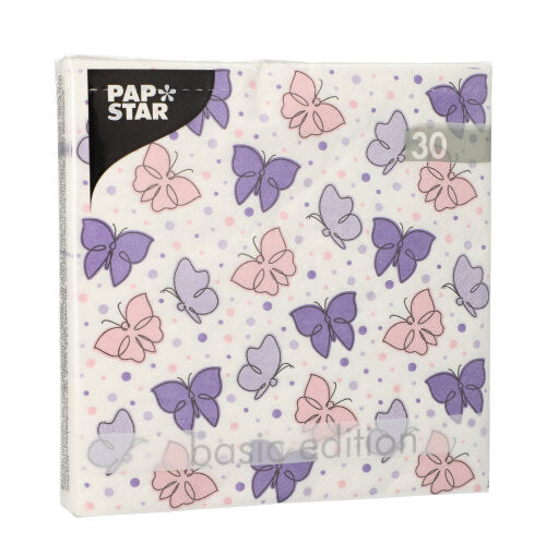 30 Servietten, 3-lagig 1/4-Falz 33 cm x 33 cm lila "Papillons"