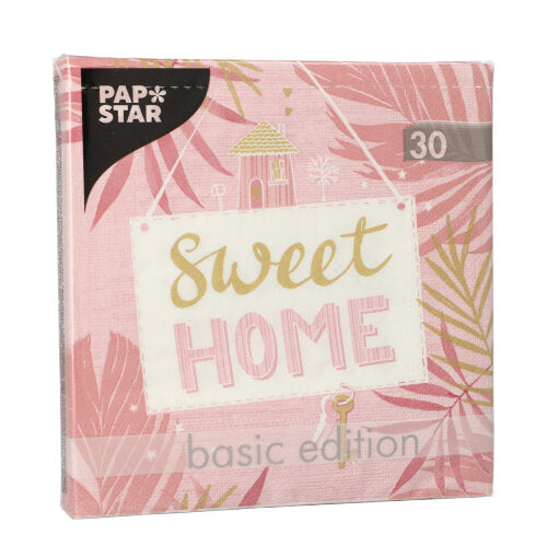 30 Servietten, 3-lagig 1/4-Falz 33 cm x 33 cm rosa "Sweet Home"