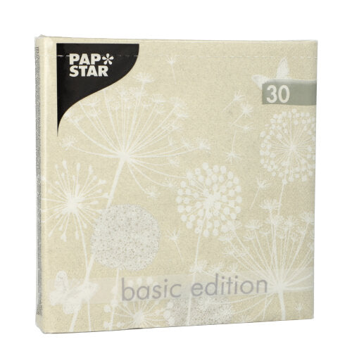 30 Servietten, 3-lagig 1/4-Falz 33 cm x 33 cm beige "Meadow"