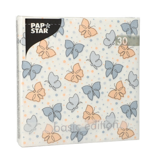 30 Servietten, 3-lagig 1/4-Falz 33 cm x 33 cm grau "Papillons"