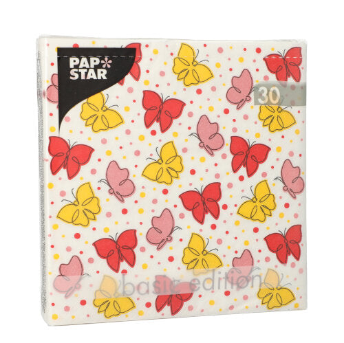 30 Servietten, 3-lagig 1/4-Falz 33 cm x 33 cm rot "Papillons"