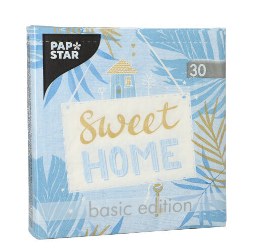 30 Servietten, 3-lagig 1/4-Falz 33 cm x 33 cm blau "Sweet Home"