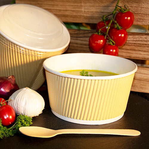 25 Suppenbecher, Pappe rund 720 ml Ø 13,5 cm · 7,3 cm braun/weiss Ripple Wall