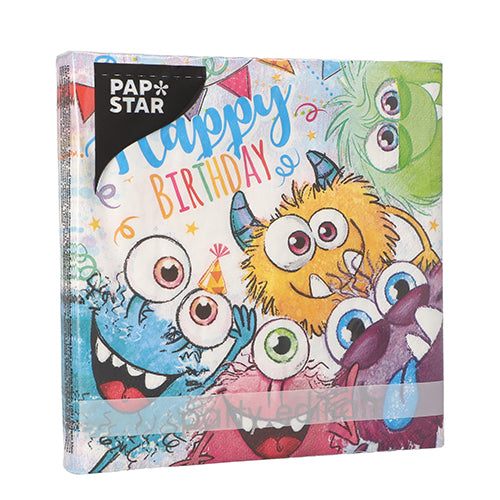 20 Servietten, 3-lagig 1/4-Falz 33 cm x 33 cm "Funny Monsters"