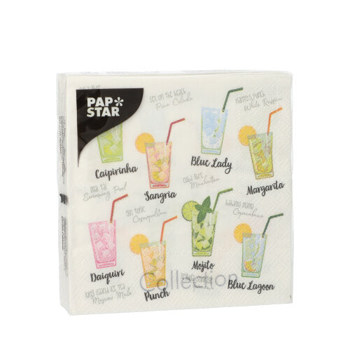 20 Servietten, 3-lagig 1/4-Falz 25 cm x 25 cm "Cocktail"