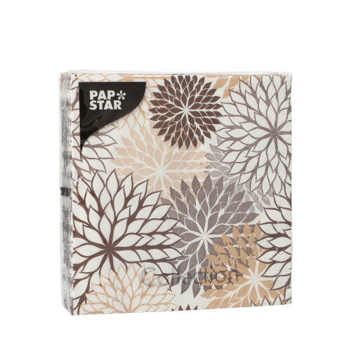 20 Servietten, 3-lagig 1/4-Falz 25 cm x 25 cm taupe "Floralies"