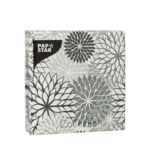 20 Servietten, 3-lagig 1/4-Falz 25 cm x 25 cm grau "Floralies"