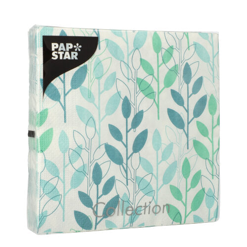 20 Servietten, 3-lagig 1/4-Falz 33 cm x 33 cm blau "Branches"