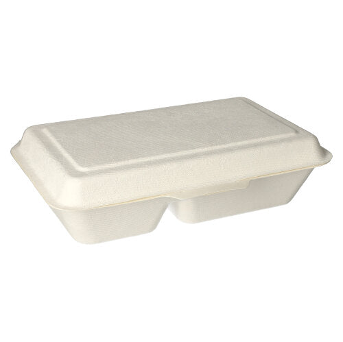 500 Menüboxen, Zuckerrohr "pure" 2-geteilt 6,5 cm x 24 cm x 15,5 cm
