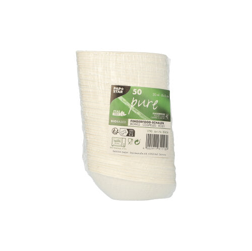 50 Fingerfood - Schalen, Zuckerrohr "pure" 20 ml 2,7 cm x 5 cm x 8 cm weiss "Egg"