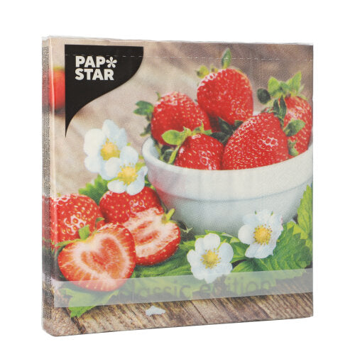 20 Servietten, 3-lagig 1/4-Falz 33 cm x 33 cm "Strawberry Taste"