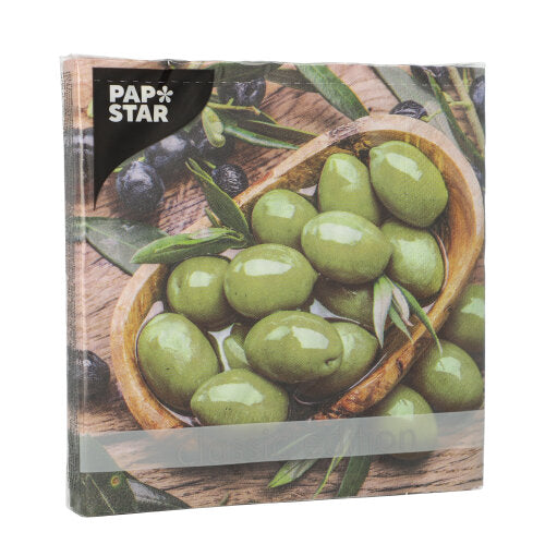 20 Servietten, 3-lagig 1/4-Falz 33 cm x 33 cm "Olive Flavour"
