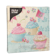Lade das Bild in den Galerie-Viewer, 20 Servietten, 3-lagig 1/4-Falz 33 cm x 33 cm &quot;Birthday Cup Cakes&quot;
