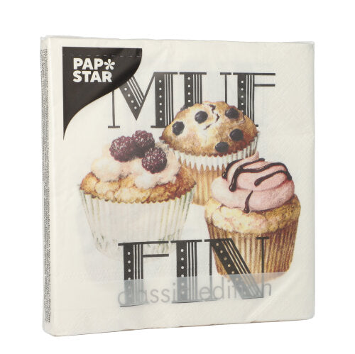 20 Servietten, 3-lagig 1/4-Falz 33 cm x 33 cm "Muffin"