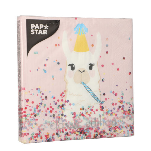 20 Servietten, 3-lagig 1/4-Falz 33 cm x 33 cm "Llama Party"