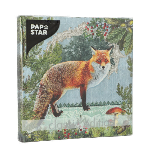 20 Servietten, 3-lagig 1/4-Falz 33 cm x 33 cm "Fox Portrait"