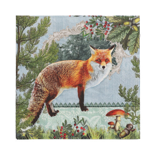 20 Servietten, 3-lagig 1/4-Falz 33 cm x 33 cm "Fox Portrait"
