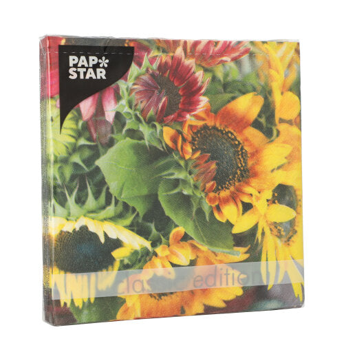 20 Servietten, 3-lagig 1/4-Falz 33 cm x 33 cm "Sunflower Bouquet"