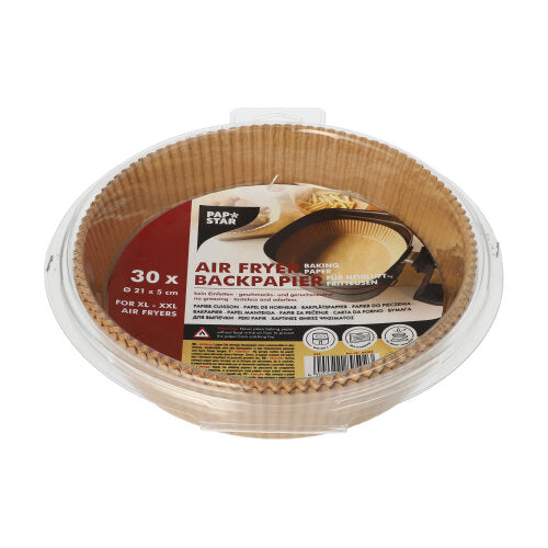 30 Backpapierzuschnitte Ø 21 cm · 5 cm braun für Heißluftfritteusen