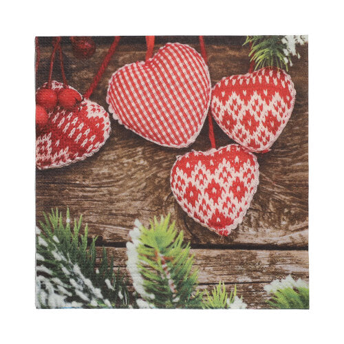 20 Servietten, 3-lagig 1/4-Falz 33 cm x 33 cm "Mes Coeurs"