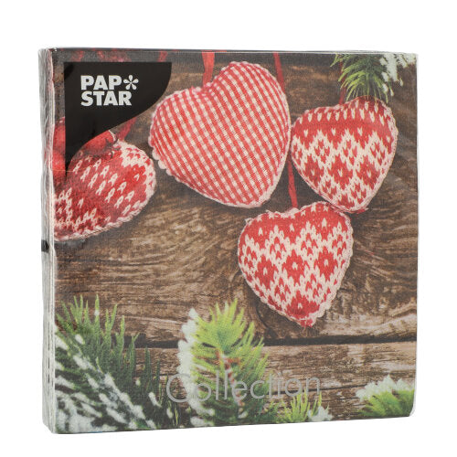 20 Servietten, 3-lagig 1/4-Falz 33 cm x 33 cm "Mes Coeurs"