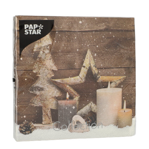 20 Servietten, 3-lagig 1/4-Falz 33 cm x 33 cm "Candles and Stars"