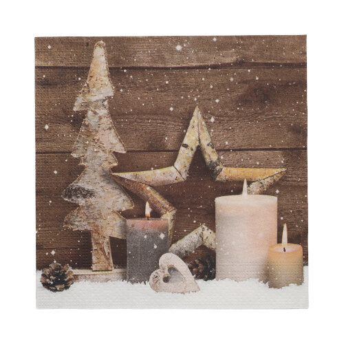 20 Servietten, 3-lagig 1/4-Falz 33 cm x 33 cm "Candles and Stars"