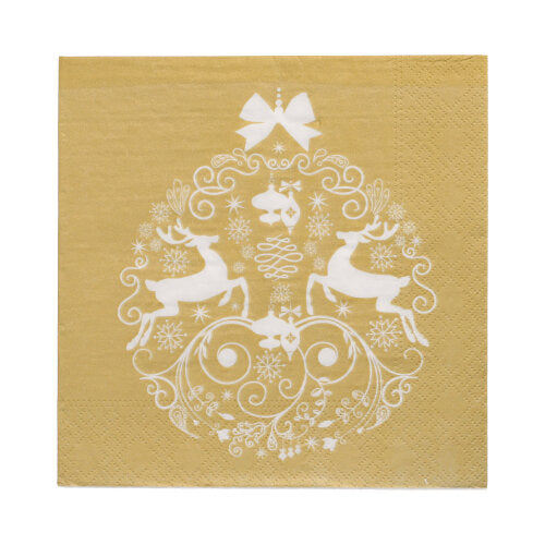 30 Servietten, 3-lagig 1/4-Falz 33 cm x 33 cm gold "Deers Couple"