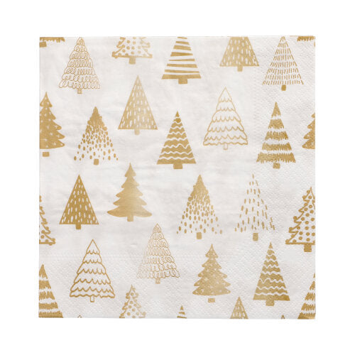 30 Servietten, 3-lagig 1/4-Falz 33 cm x 33 cm gold "Pine Forest"