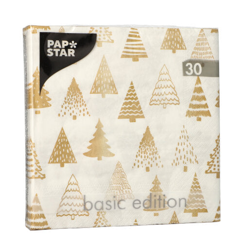 30 Servietten, 3-lagig 1/4-Falz 33 cm x 33 cm gold "Pine Forest"
