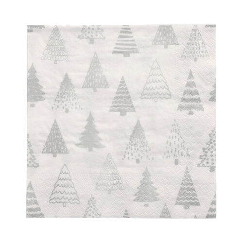 30 Servietten, 3-lagig 1/4-Falz 33 cm x 33 cm silber "Pine Forest"