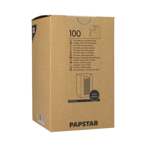 100 Servietten, 2-lagig "PUNTO" 1/4-Falz 20 cm x 20 cm natur aus recyceltem Papier, in Spenderbox