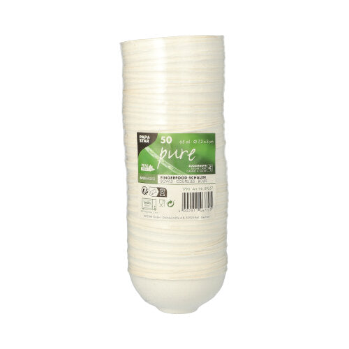 50 Fingerfood - Schalen, Zuckerrohr "pure" rund 65 ml Ø 7,2 cm · 3 cm weiss