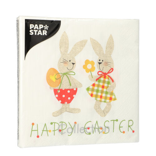 20 Servietten, 3-lagig 1/4-Falz 33 cm x 33 cm "Bunny Couple"