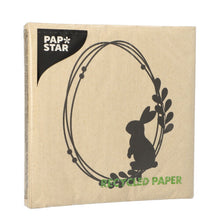 Lade das Bild in den Galerie-Viewer, 20 Servietten, 3-lagig 1/4-Falz 33 cm x 33 cm natur &quot;Rabbit Wreath&quot; aus recyceltem Papier
