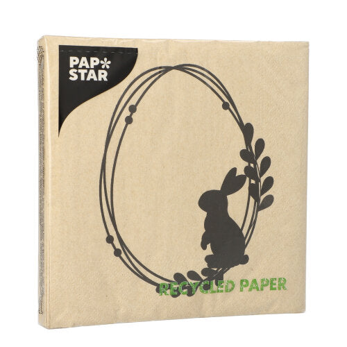 20 Servietten, 3-lagig 1/4-Falz 33 cm x 33 cm natur "Rabbit Wreath" aus recyceltem Papier