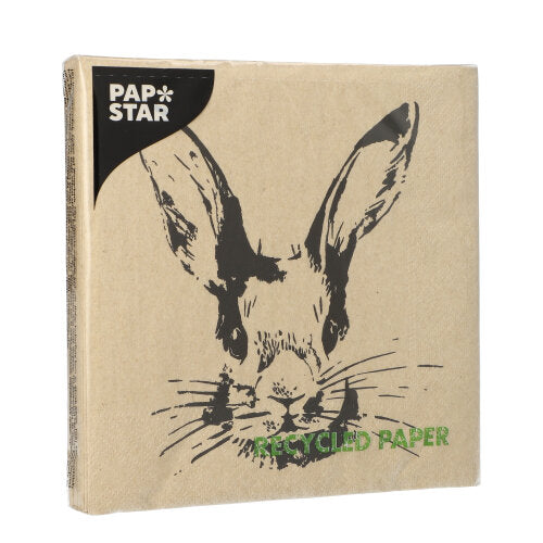 20 Servietten, 3-lagig 1/4-Falz 33 cm x 33 cm natur "My Name is Rabbit" aus recyceltem Papier