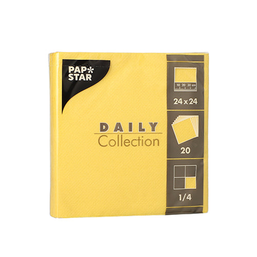 20 Servietten "DAILY Collection" 1/4-Falz 24 cm x 24 cm gelb