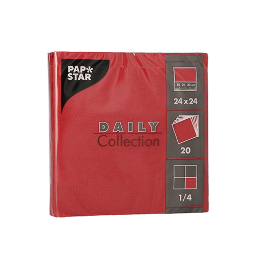 20 Servietten "DAILY Collection" 1/4-Falz 24 cm x 24 cm bordeaux