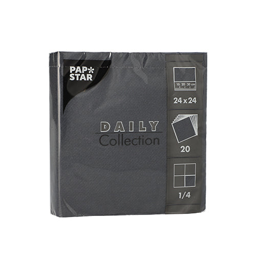 20 Servietten "DAILY Collection" 1/4-Falz 24 cm x 24 cm schwarz