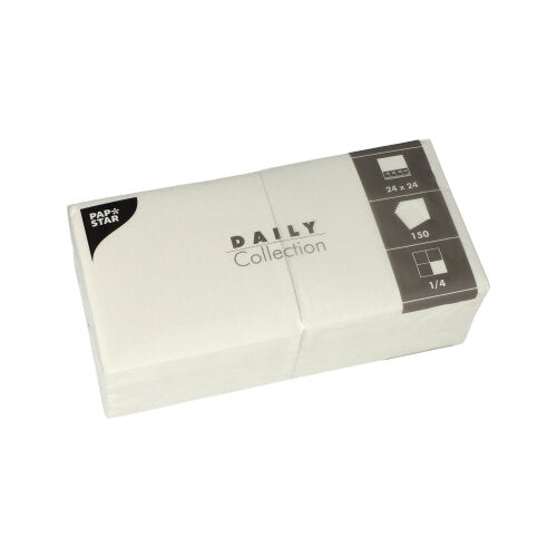 150 Servietten "DAILY Collection" 1/4-Falz 24 cm x 24 cm weiss