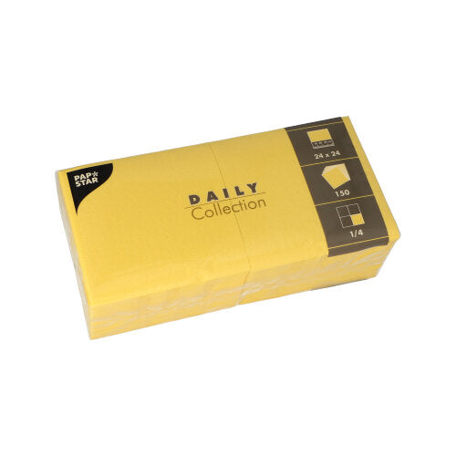 150 Servietten "DAILY Collection" 1/4-Falz 24 cm x 24 cm gelb