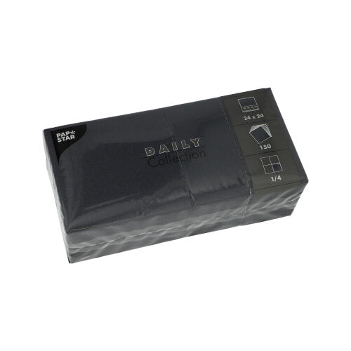 150 Servietten "DAILY Collection" 1/4-Falz 24 cm x 24 cm schwarz
